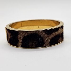 J.Crew Leopard Print Faux Fur & Gold Clasp Bangle Bracelet